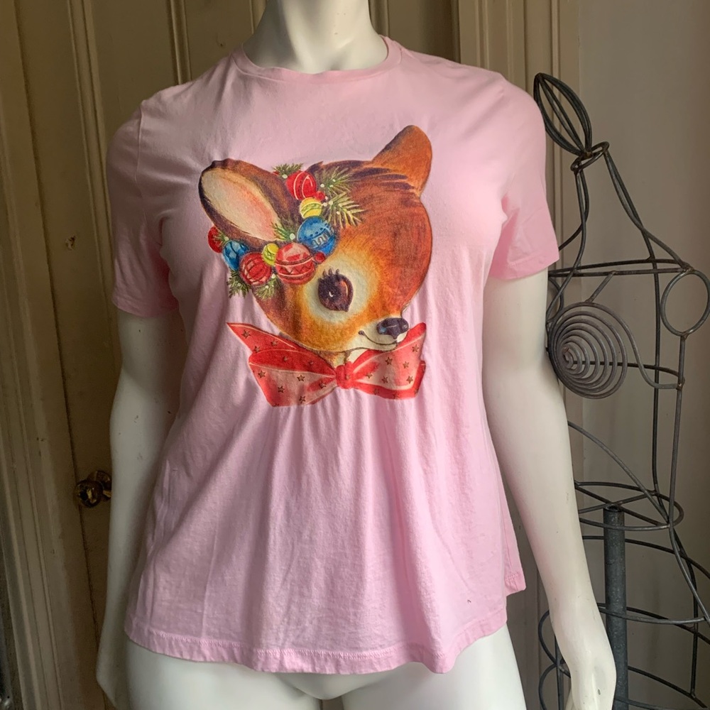 NWOT Bella Canvas Pink Tee with Vintage Deer Graphic